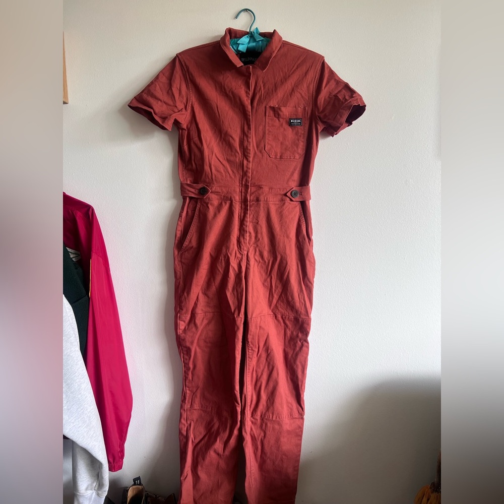 Wildfang Terracotta Short Sleeve Jumpsuit